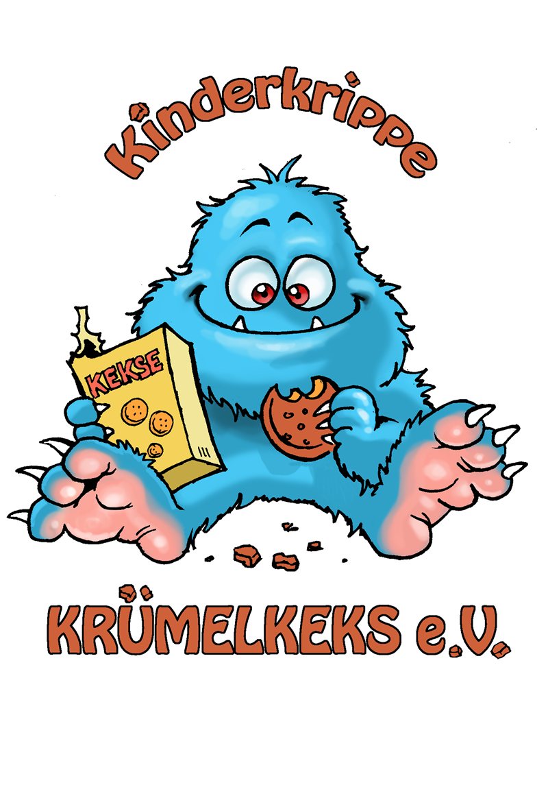 Das Logo der Kinderkrippe Krümelkeks e.V. mit dem blauen Keksmonster